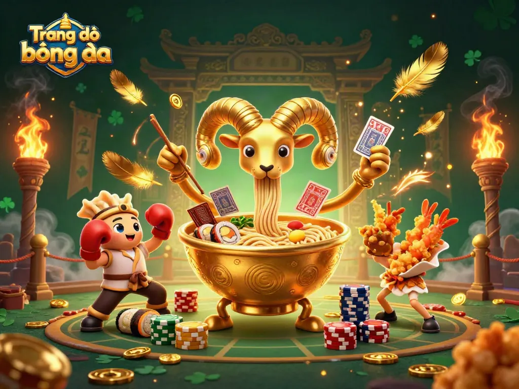 Participate in Trang cá độ bóng đá with engaging characters like a ramen bowl dealer and cheering tempura shrimp.