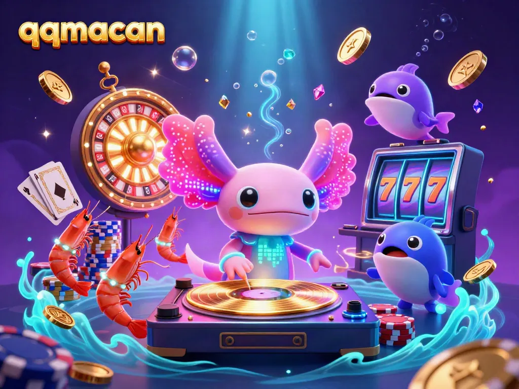 Experience thrilling gaming with QQMacan's cartoon characters enjoying a vibrant underwater casino atmosphere.