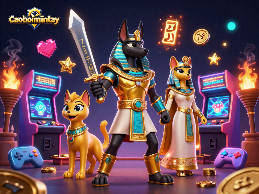Engage in thrilling gaming action with caoboimientay's dynamic 3D scene featuring Anubis and Bastet.