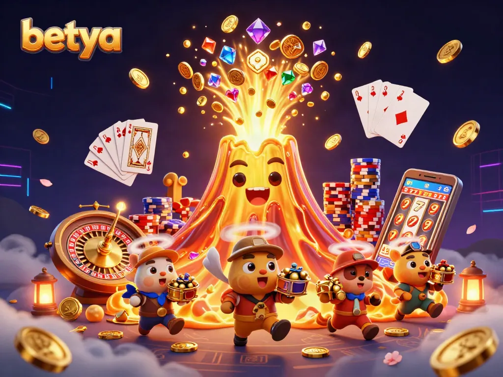 Engage in thrilling gaming experiences at Betya Casino with a vibrant eruption of coins and treasures.