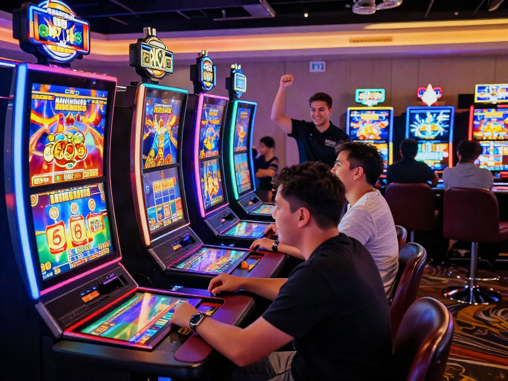 Exciting players winning at bandar slot games in a vibrant online casino.