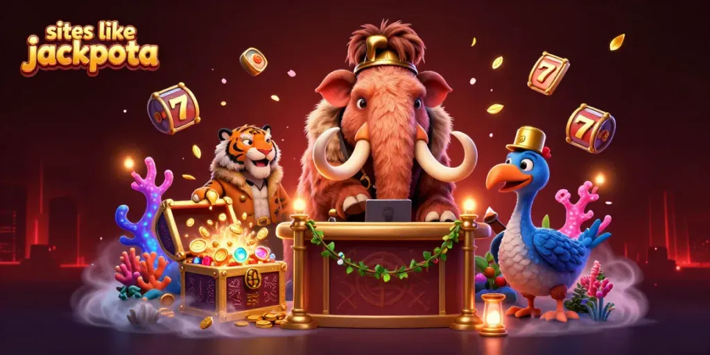 Play slots at thrilling sites like jackpota with vibrant animals and exciting games in a dynamic casino scene