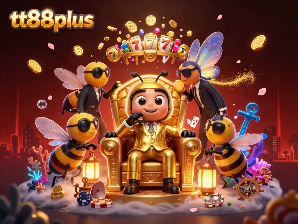 Engage in thrilling gaming action with tt88plus in a vibrant 3D illustration of a casino scene.