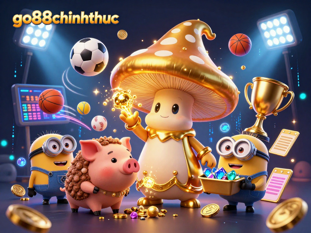 Experience go88chinhthuc with a magical casino scene featuring sports elements and treasures.