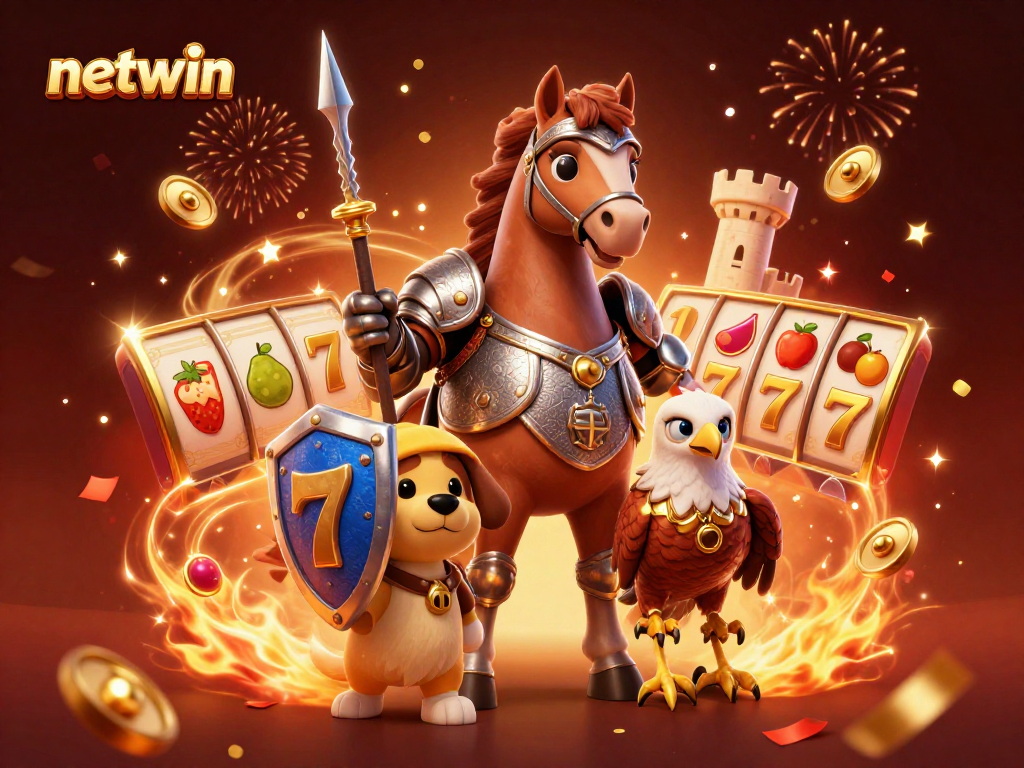 Engage in thrilling adventures with netwin as knights and treasures surround you in a dynamic casino scene.