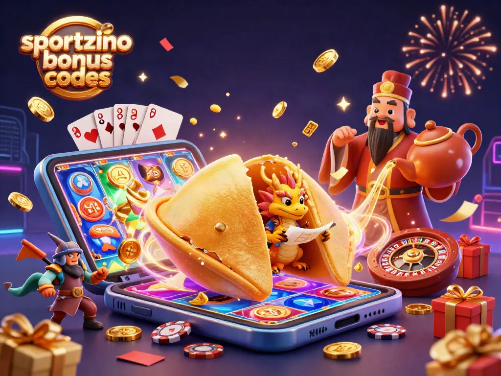 Win big with Sportzino bonus codes as a golden fortune cookie reveals treasures to explore.