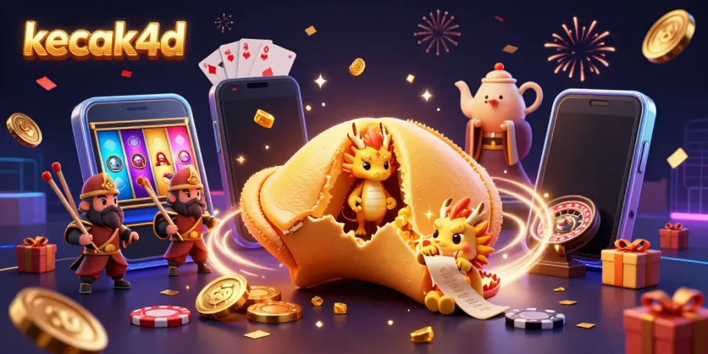Engage with kecak4d's vibrant casino world through an ultra-detailed 3D illustration filled with exciting gaming elements.