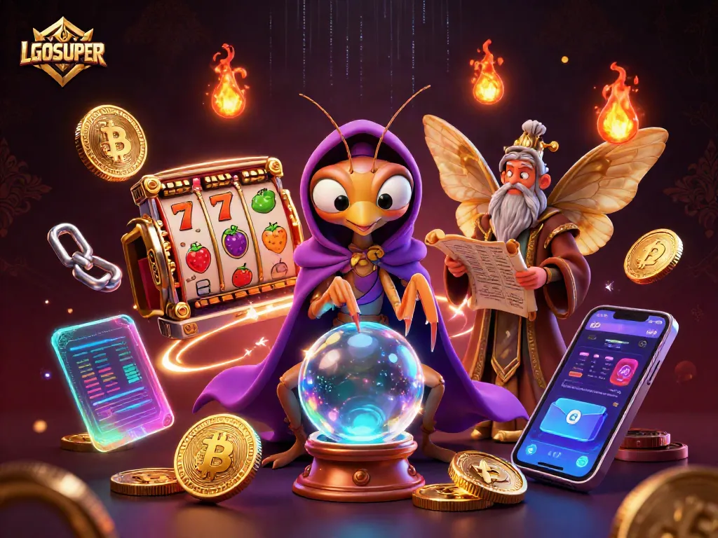 Experience the thrill of LGOSUPER with a mystical fortune teller and vibrant slot elements.