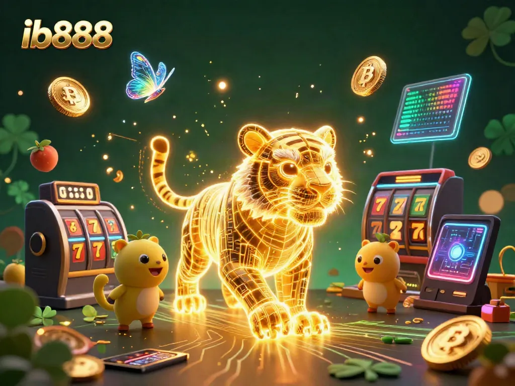 เข้าสู่ระบบ ib888 โดยมีเสือทองคำขาวและสัญลักษณ์คาสิโนในบรรยากาศดิจิทัล