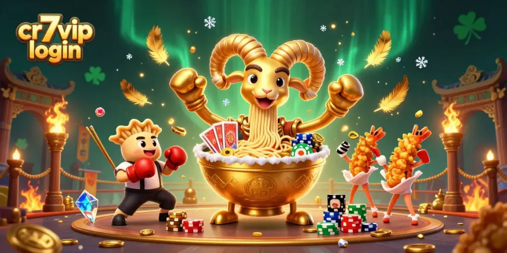 Ilustrasi kasino online menarik dalam gaya kartun 3D, menampilkan cr7vip login dengan karakter unik.