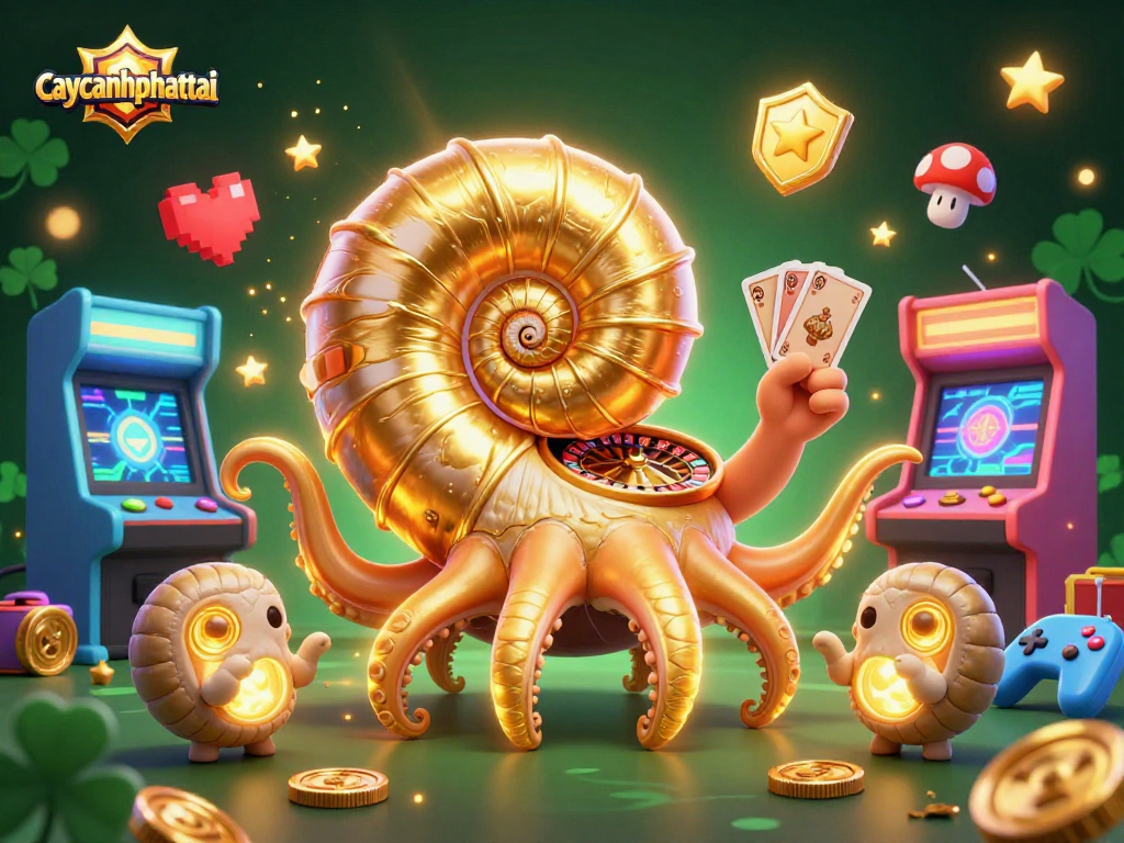 Experience exciting wins in caycanhphattai with a dazzling 3D illustration showcasing an ancient nautilus and golden game elements.