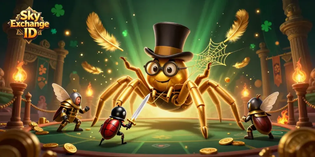 Engage with the Sky Exchange ID in a vibrant, immersive casino setting illustrating dynamic characters and elements.