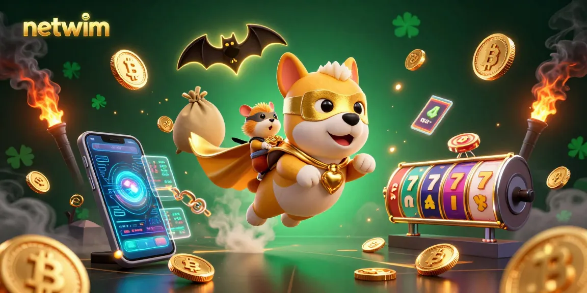 Win big with netwim's exciting gaming features featuring a superhero dog and hamster in a dynamic casino scene.