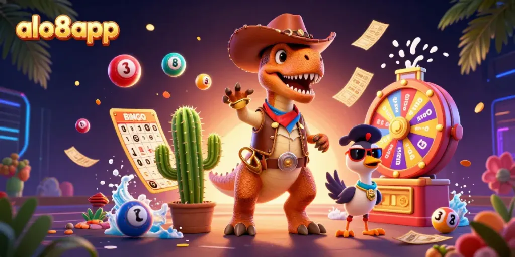 Engage in exciting bets with the colorful characters in this dynamic scene showcasing alo8app's vibrant gaming experience.