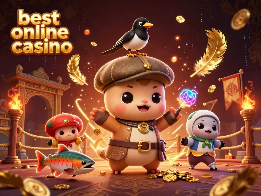 Play at the best online casino with baby Nessie and a playful magpie amidst swirling gold and vibrant decorations.
