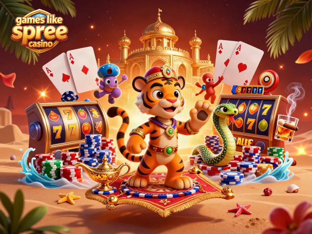 Experience exciting gameplay at games like spree casino with vibrant slot reels and colorful poker chips.