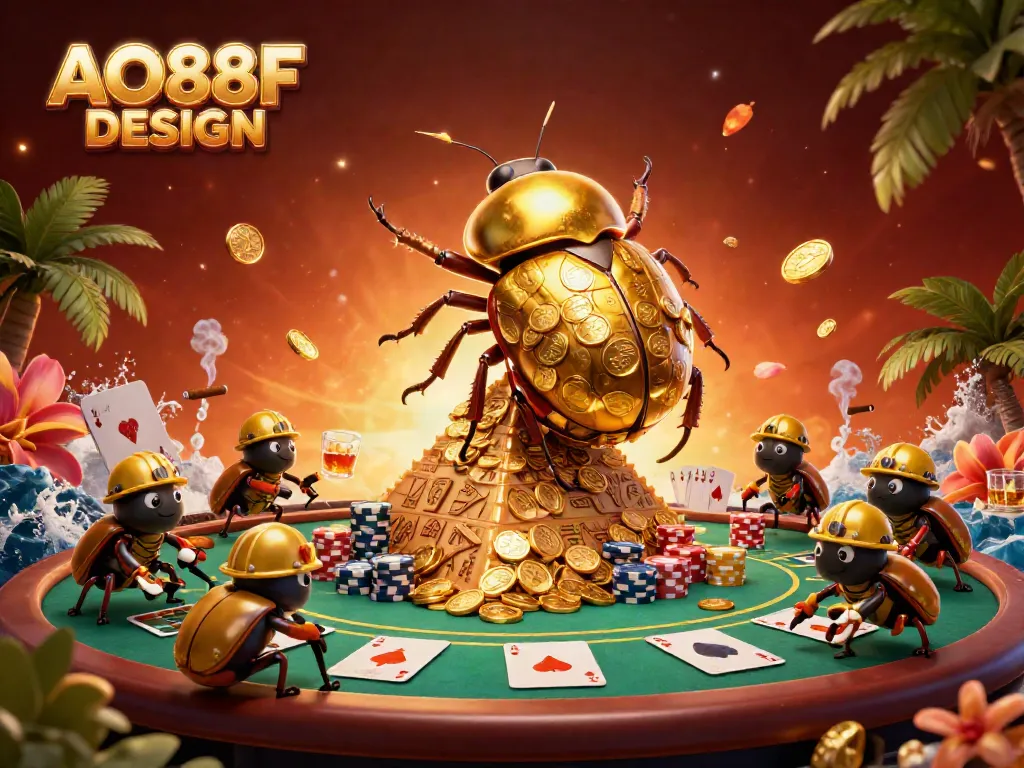 Engage in thrilling gameplay at AO88F DESIGN with massive golden beetles and poker elements.