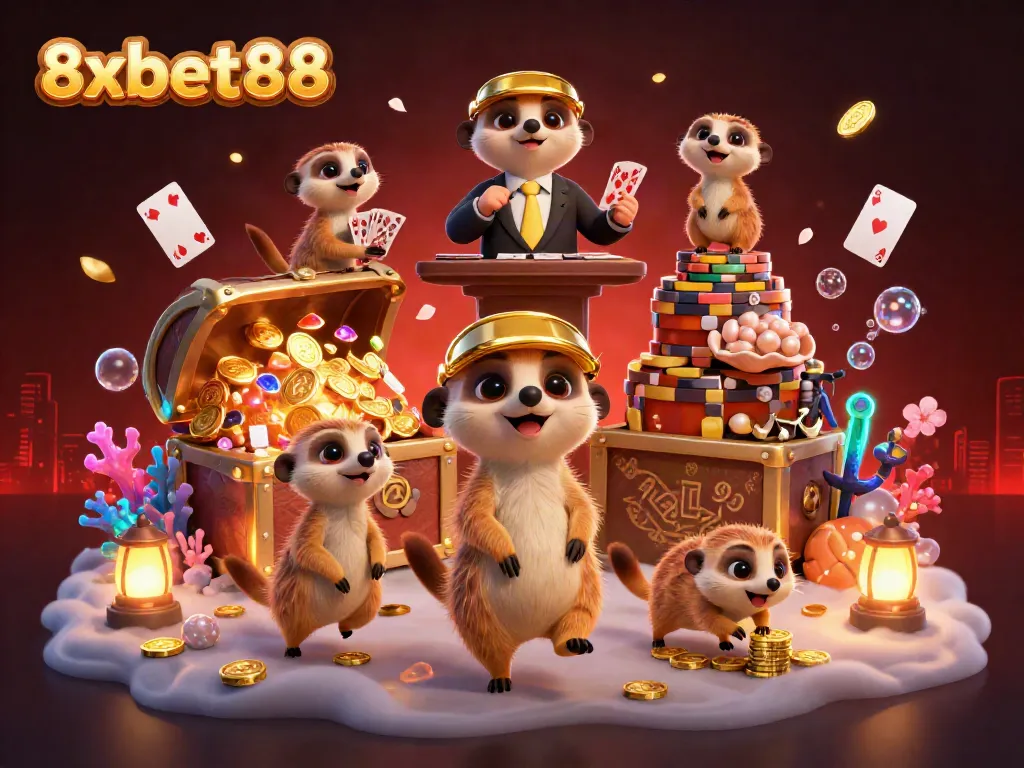 Experience thrilling moments at the 8xbet88 casino with meerkats orchestrating an adventurous game operation.