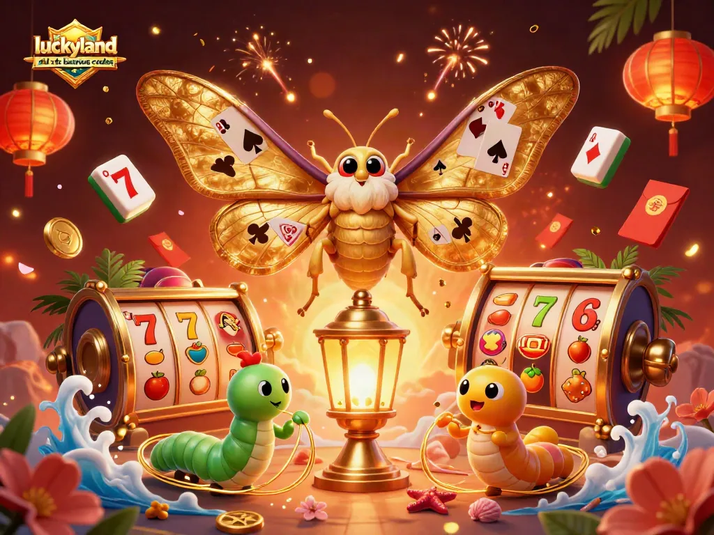 Win big with luckyland slots bonus codes, featuring a vibrant 3D illustration of casino games and motifs.