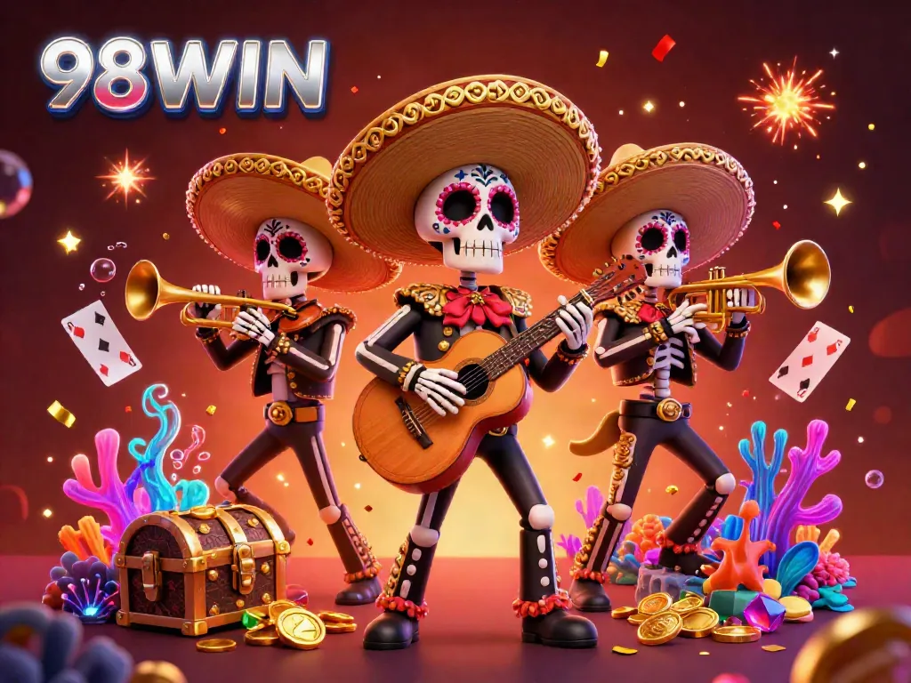 Join the excitement at 98WIN with vibrant casino action from a Day of the Dead mariachi band.