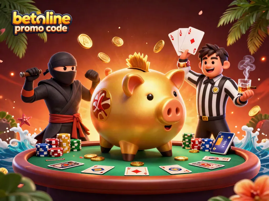 Engage with BetOnline promo code bonuses at a vibrant casino showdown scene with festive elements.