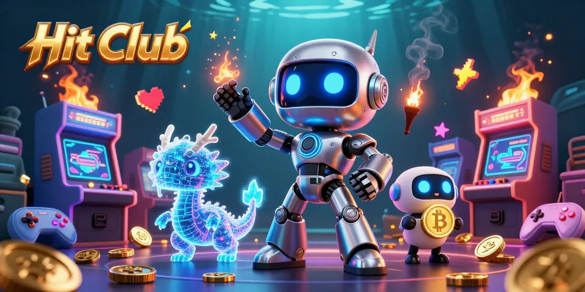 Experience the thrill of gaming at Hit Club with a vibrant scene featuring a cyberpunk robot and exciting animations.