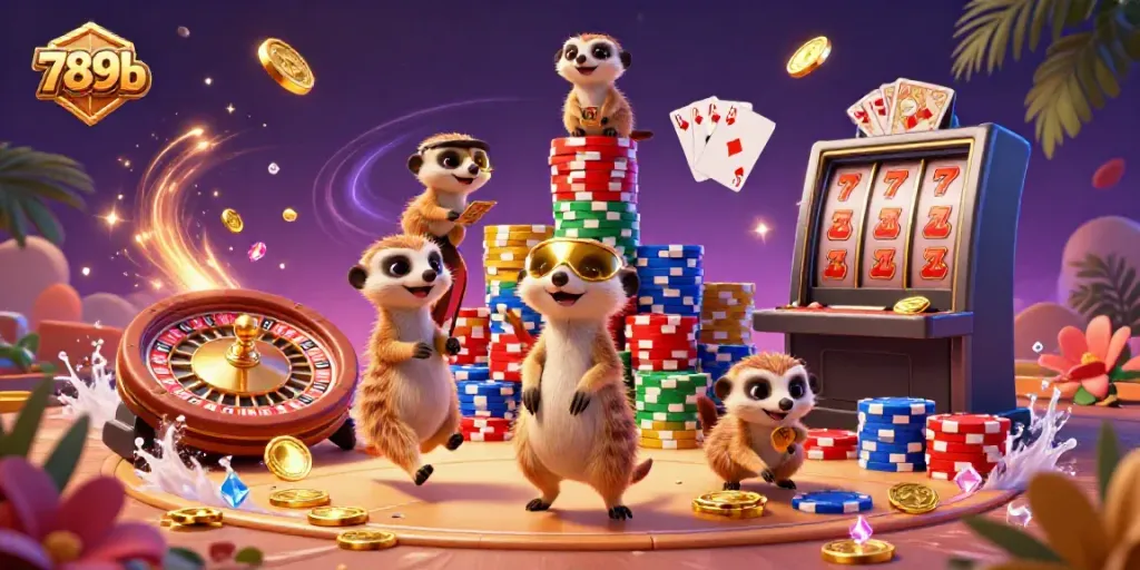 Engage with the vibrant casino world at 789b featuring animated meerkats running thrilling games.