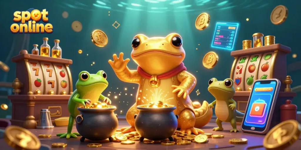 Putar slot online dengan karakter alkemis dan elemen kripto yang mengkilap.