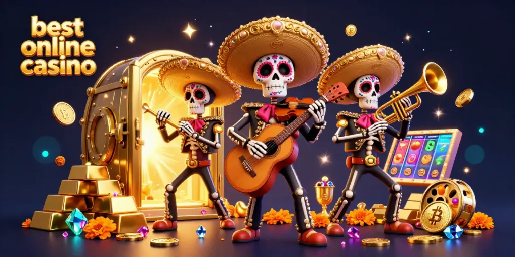 Experience winning excitement at the best online casino with vibrant mariachi characters and treasure elements.