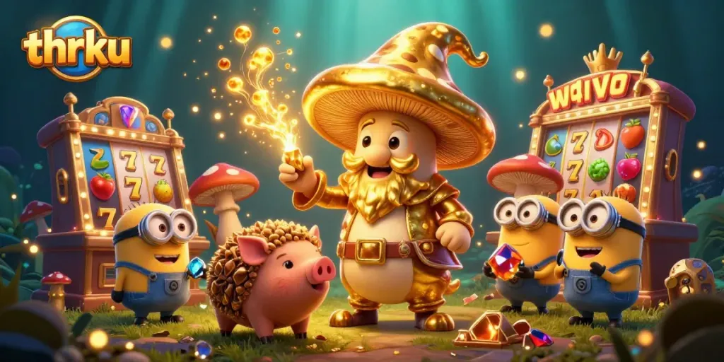 Experience the thrill of winning with thrku's exciting golden wizard and treasure-filled slots scene.