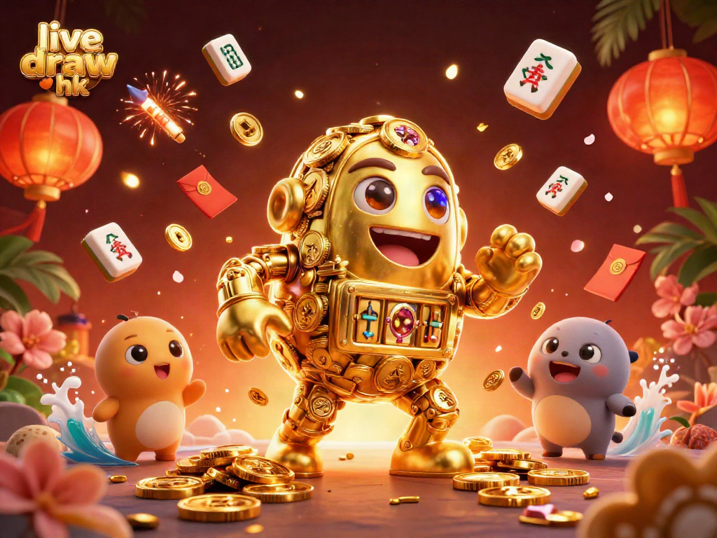 Engage with the live draw hk through an animated scene filled with casino elements and festive imagery.