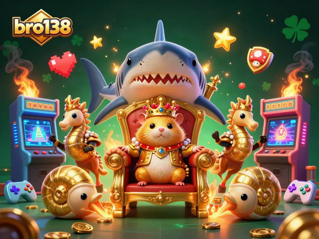 Spin to win with bro138's vibrant gaming adventure featuring a golden hamster king!