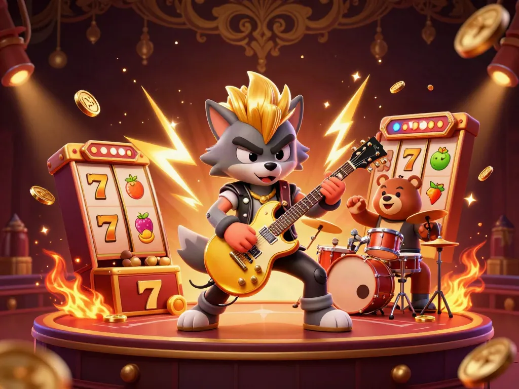 Playing exciting slots with MAGNUM188, featuring vibrant characters and golden casino elements