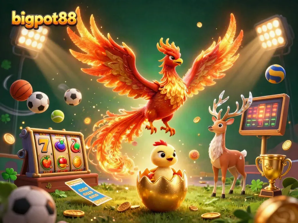 Mengatur peluang menang dengan bigpot88, simbol keberuntungan terlihat dari phoenix api dan slot fantastis.