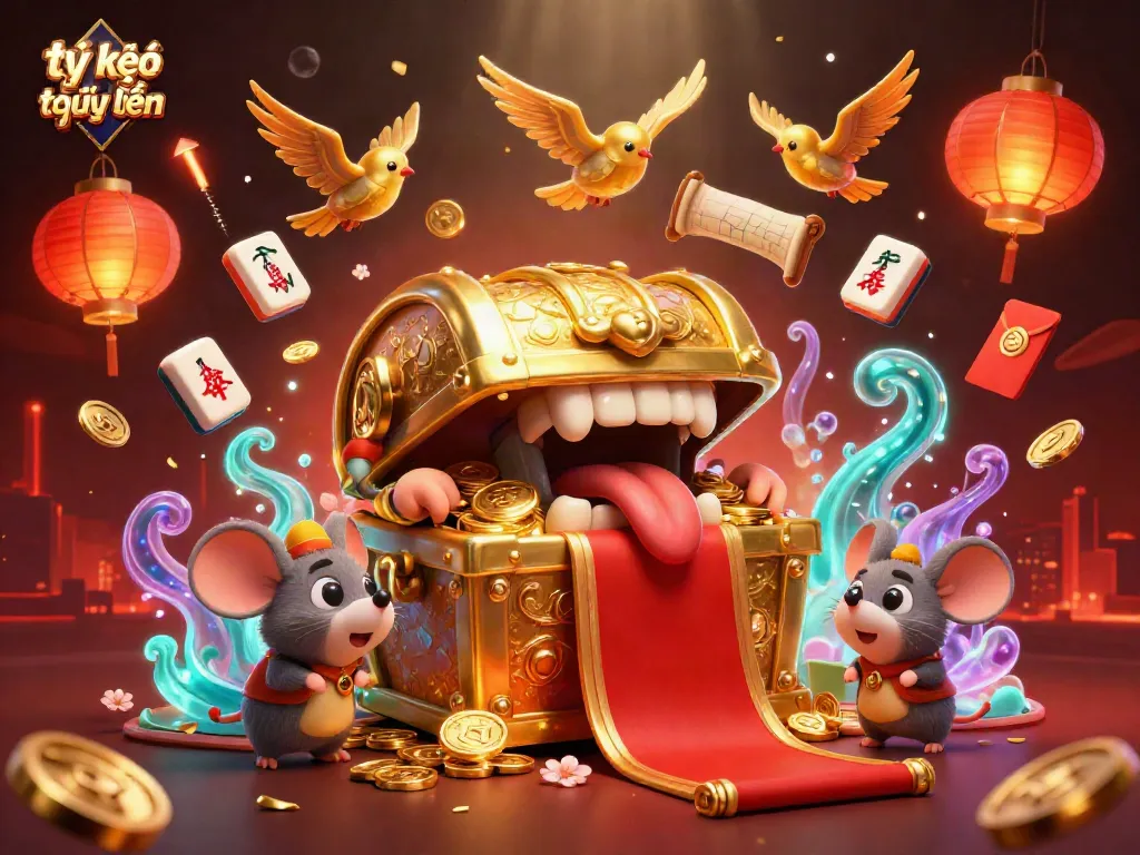 Engage with tỷ lệ kèo trực tuyến through an exciting illustration of a 3D treasure scene.