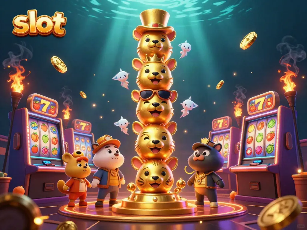 Experience the thrill of slot games with an exciting 3D carnival scene filled with dynamic elements.
