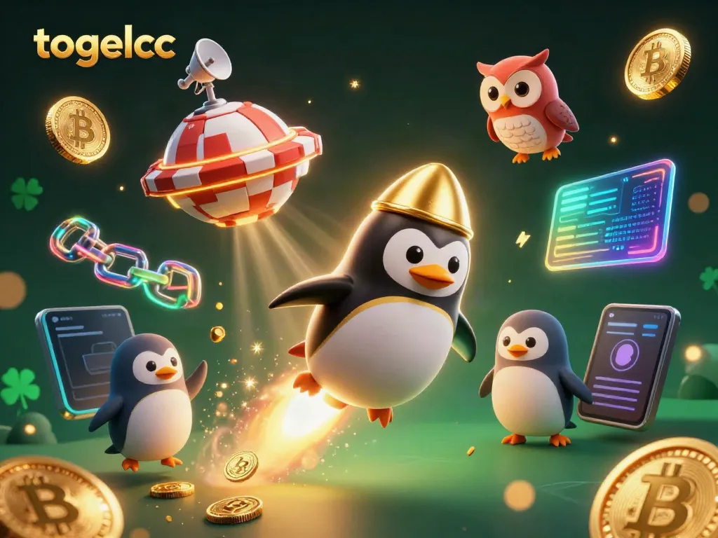 Experience the excitement of togelcc gaming with a golden penguin in a vibrant casino cosmos.