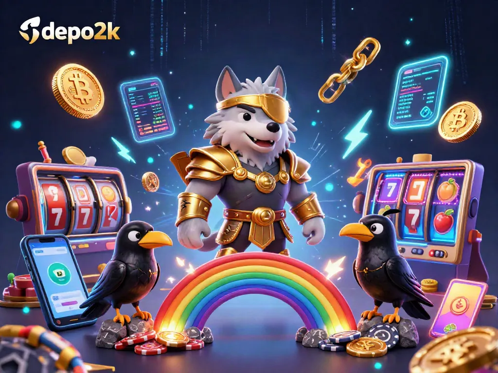Join the action at depo2k with Odin and ravens on a vibrant casino chip rainbow bridge.