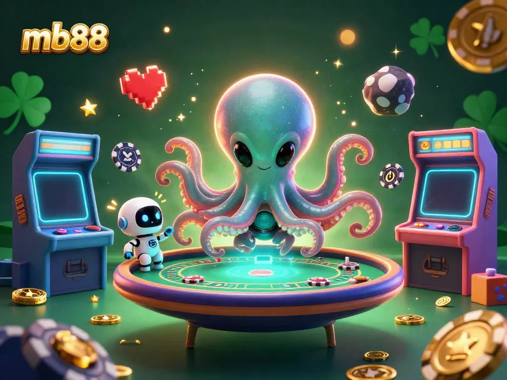 Engage in dynamic gameplay at mb88 with vibrant illustrations of an alien octopus poker scene.