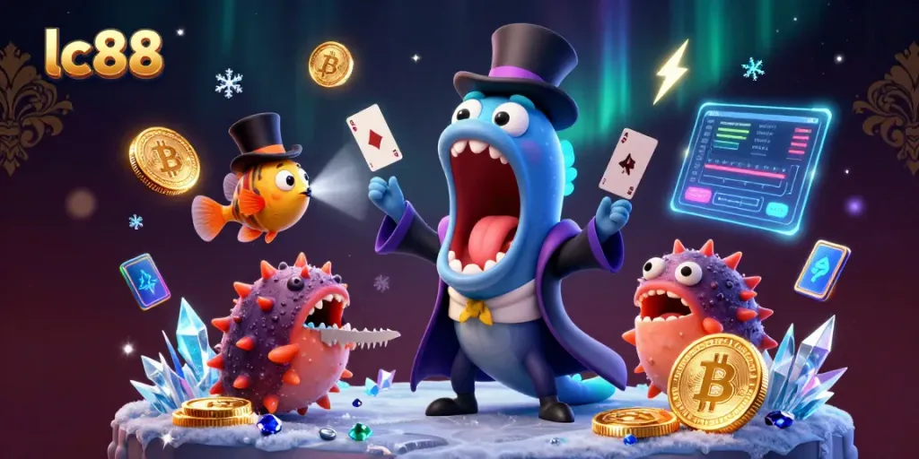 Join lc88 for thrilling casino magic with vibrant characters and crypto elements lighting up the scene