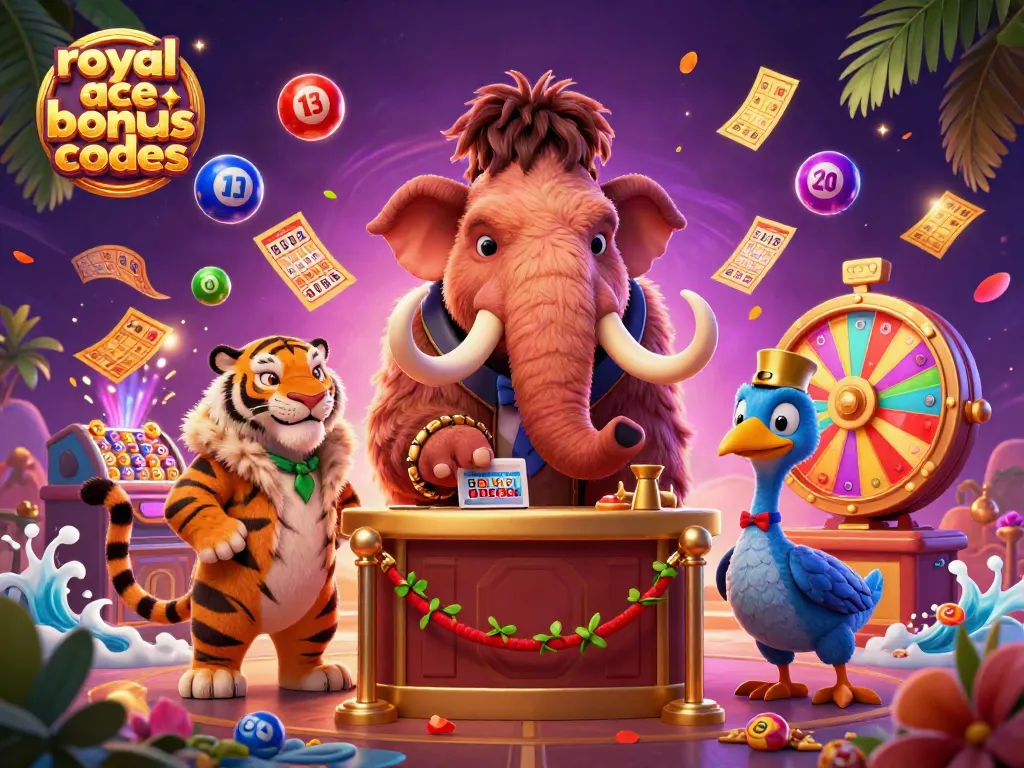 Experience royal ace bonus codes in a vibrant casino scene with mammoth bouncer and lucky elements.