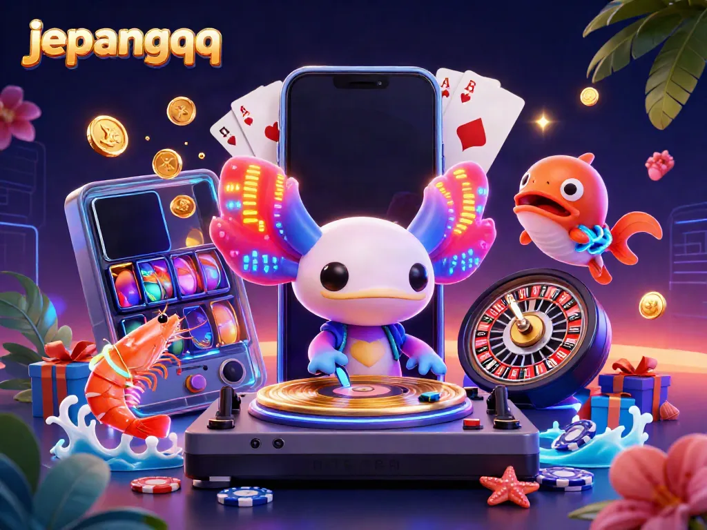 Rasakan keseruan bermain di JepangQQ, dengan pengalaman DJ neon berwarna-warni dan elemen permainan kartu menebarkan hadiah.