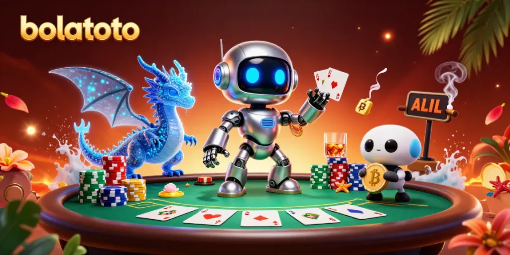 Engage in bolatoto gaming with our vivid 3D illustration of a vibrant cyberpunk casino scene.