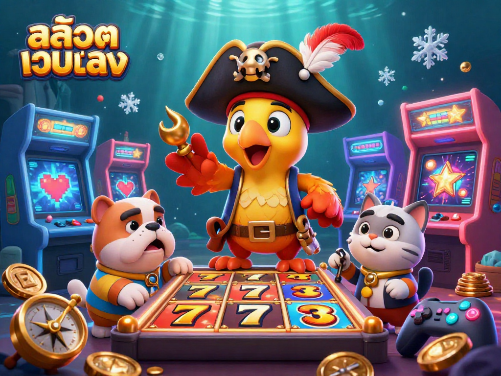 Spin and win at สล็อตเว็บตรง featuring vibrant characters and casino elements in an engaging atmosphere.