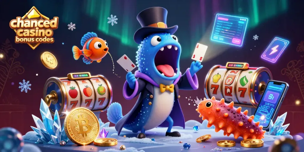 Reveal amazing chanced casino bonus codes with vibrant 3D characters and dynamic slot elements.