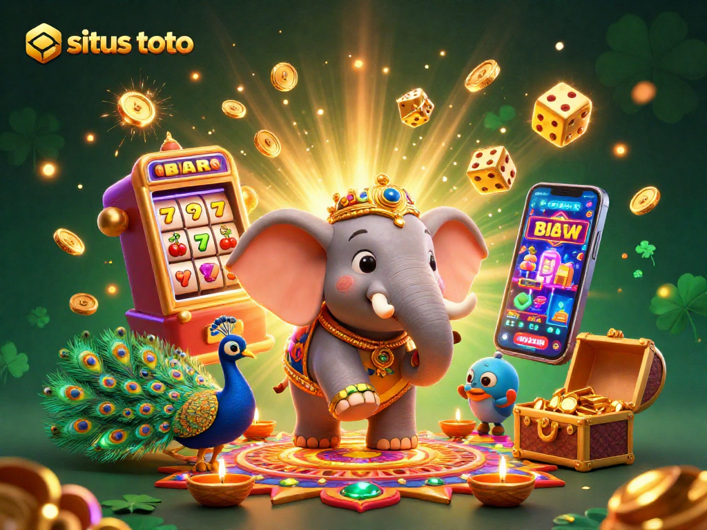 Pemenang jackpot situs toto dengan gajah pesta Diwali dan simbol keberuntungan yang memukau.
