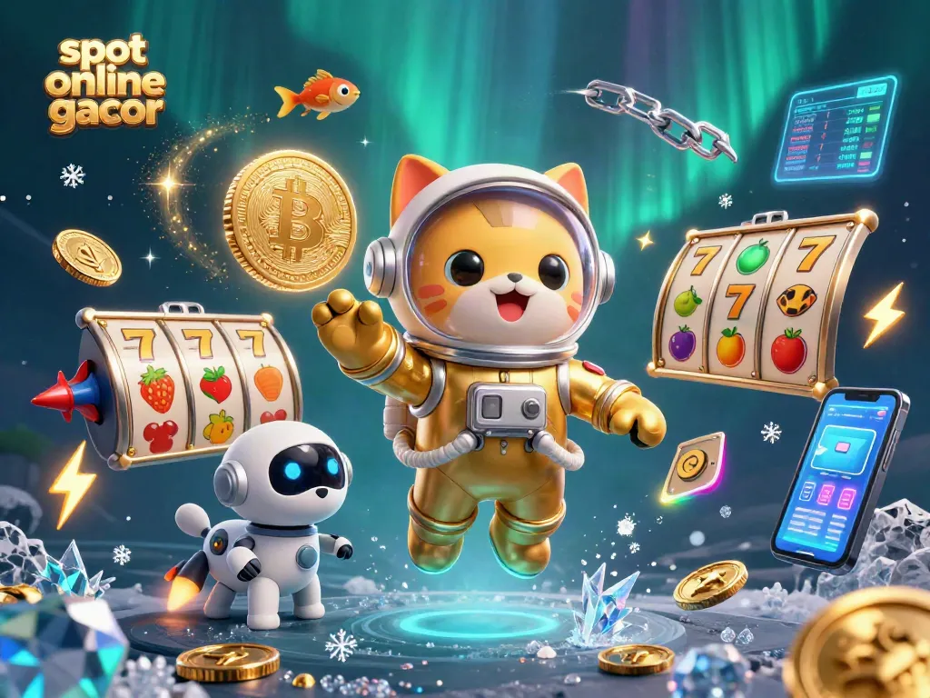 Spin the slot online gacor with a vibrant 3D casino scene showcasing game elements and characters.