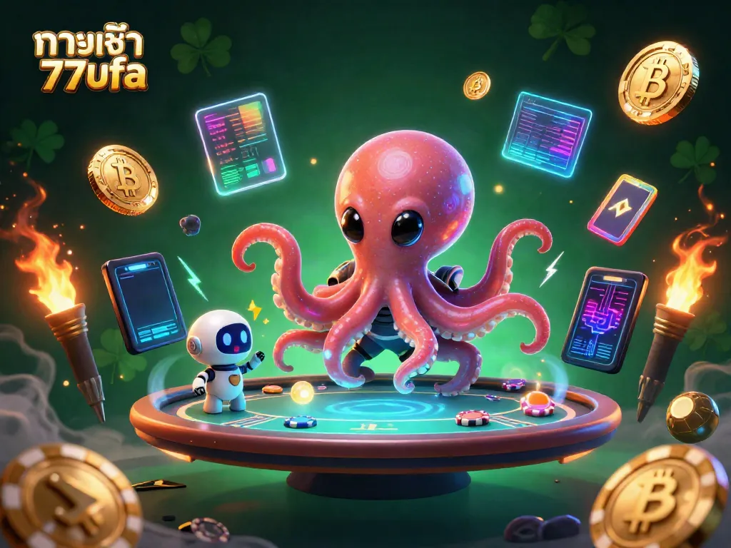 Engage in a thrilling gaming adventure with ทางเข้า 77ufa at a holographic poker table with vibrant cosmic elements.