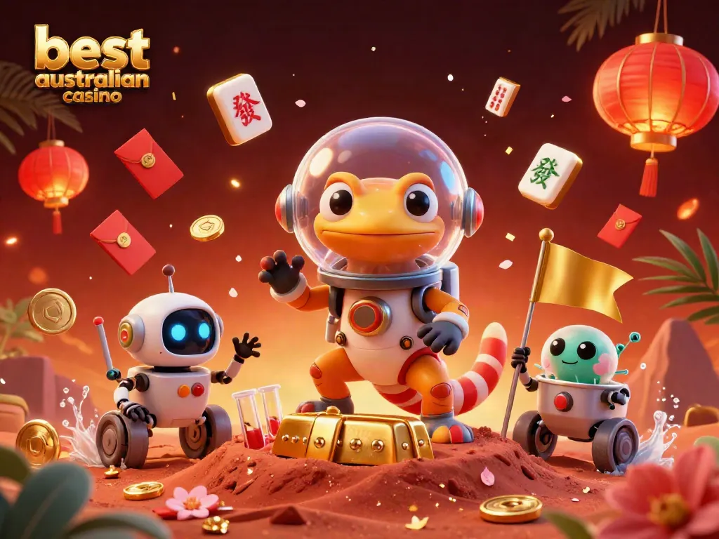Experience the thrill of the best australian casino with a Martian gecko discovering a hidden golden casino.