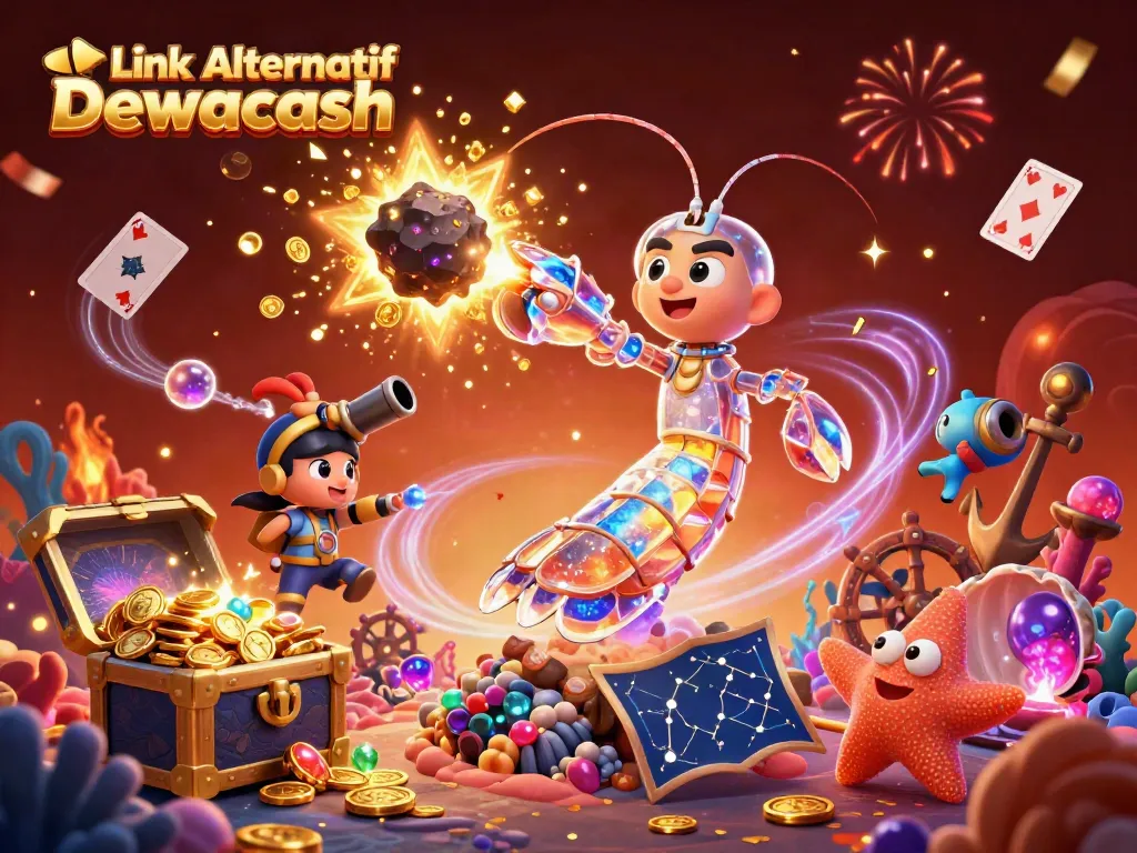 Experience the excitement of Link Alternatif Dewacash with vibrant characters amidst a treasure explosion in an underwater scene.
